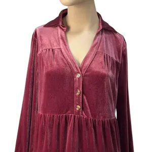 Easel Burgundy Velvet Babydoll‎ Tiered V-Neck Mini Dress Small Ruffle Flowy Boho thumbnail 3