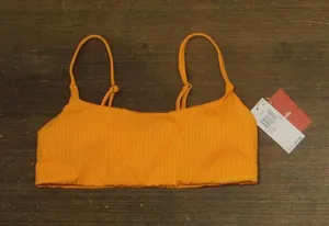 Andie Womens Maui Ribbed Bikini Swim Padded Top AT383 Tangerine Orange S thumbnail 1