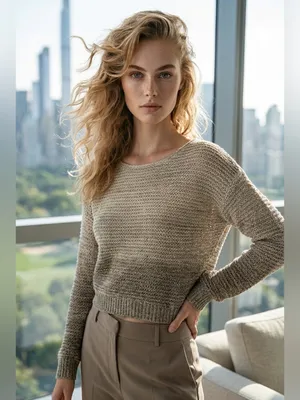 Quinn Open Knit Pullover Crop Sweater Brown thumbnail 13