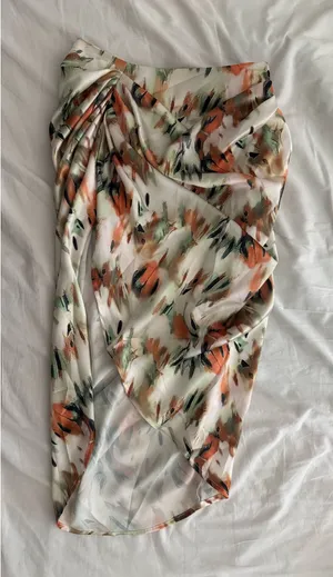 Silk Asymmetrical Slit Midi Skirt thumbnail 1