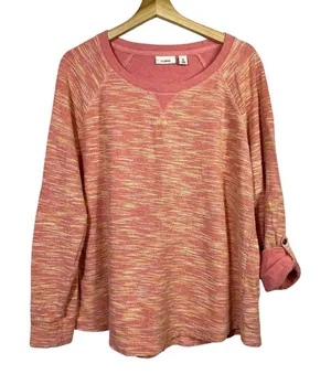 L.L. Bean Womens Sweater‎ Top Roll Tab Sleeve Cotton Heathered Pink Size XL thumbnail 1