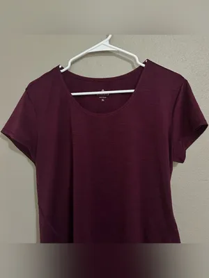 Athleta Burgundy Heathered Scoop Neck Short Sleeve Athletic Shirt Womens Size XL thumbnail 2