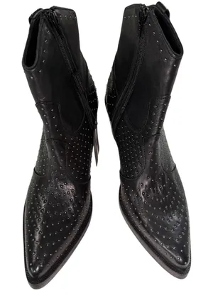 Emanuele Crasto‎ Italy Studded Black Leather Western Ankle Boots Grunge 39 NWT thumbnail 1