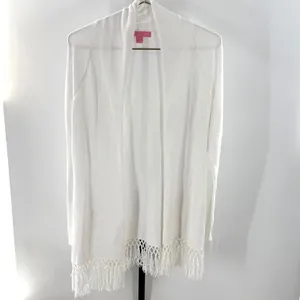 Lilly Pulitzer Women’s M Tatum Cardigan White Tassel Fringe Longline Loose Knit‎ thumbnail 2