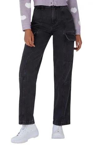 PacSun Women's Black Straight-Leg Cargo Jeans thumbnail 1