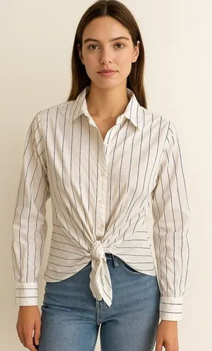 Anthropologie Eva Franco NWT Small Women Striped Front Tie Button Down Shirt thumbnail 1