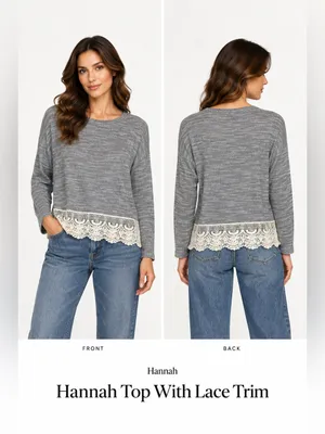 Hannah Top With Lace Trim‎ Gray thumbnail 2