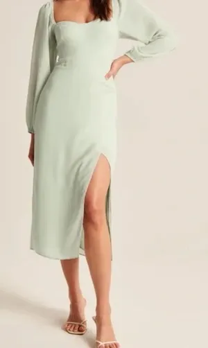 Abercrombie & Fitch Long-Sleeve Draped Skirt Midi Dress Mint Green - Large‎ thumbnail 1