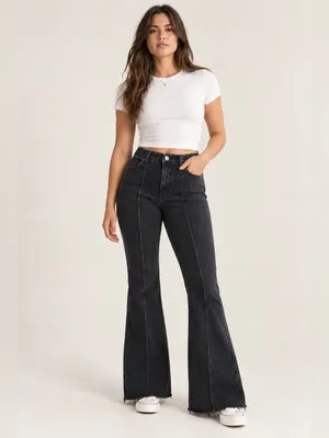 NWT Abercrombie & Fitch Curve Love HR Vintage Flare Jeans – Black Pintuck 30/10R thumbnail 2