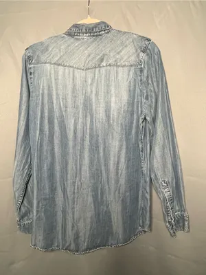 Indigo denim shirt Medium ~ Soft Excellent ~ Lightweight Weatern Snap thumbnail 4