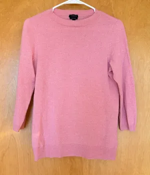 Talbots Cashmere Sweater Womens Medium Pink 3/4 Sleeve Crewneck‎ Pullover thumbnail 1