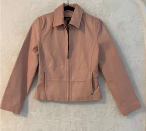 Black Rivet Pink Leather Jacket Womens Small Full Zip Collared Moto Pastel Coat thumbnail 1