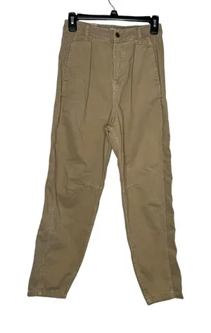 Zara‎ Women's Pants High-Waisted Cotton Pleated Skinny Cotton Denim Tan Size 2 thumbnail 1