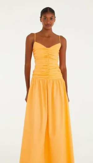 NWOT Farm Rio Gathered Drop Waist Maxi Dress Size L Orange Cotton thumbnail 1