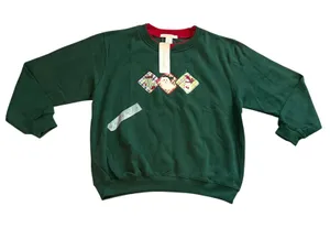 Ktexco Womens Christmas Sweatshirt Green Embroidered santa Snowman Holiday Large thumbnail 1