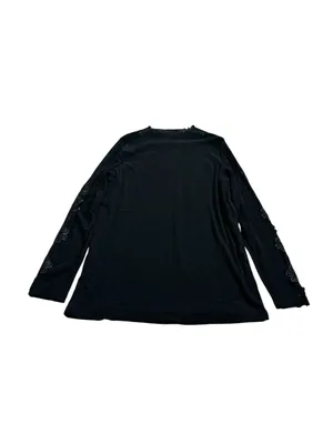 Black High Neck Long Sleeve Top Embroidered Rhinestones Gothic Romantic Witchy thumbnail 6