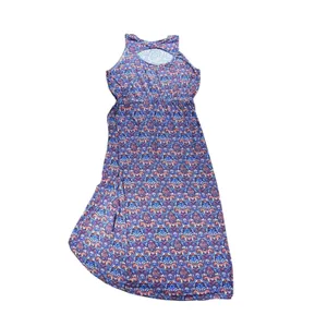 Disney Parks Mickey Mouse Paisley Keyhole Back Maxi Dress Orange Blue Large thumbnail 3