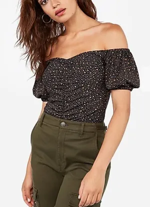 Express Leopard Print Ruched Babydoll Top Size Medium thumbnail 1