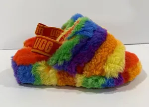 UGG Fluff Yeah Slide Rainbow Multi Color Shearling Slingback Sandal Size 7 Women thumbnail 1