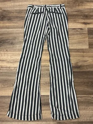 Free People Linen Blend Black White Flare Pants Women’s 2 thumbnail 4