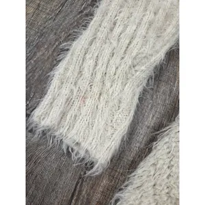 RYU Super Soft Cashmere-Like Crochet Back Cardigan Sweater Cream Beige M/L thumbnail 2