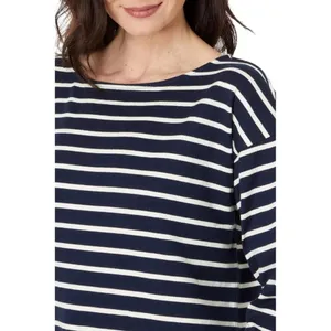 L.L.Bean Women's Medium Navy/White Striped 3/4 Sleeve Boat Neck Blouse‎ thumbnail 3