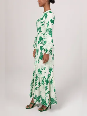 Veiled Collection Dalia Floral Tiered Maxi Dress Long Sleeve Green Large NEW NWT thumbnail 4