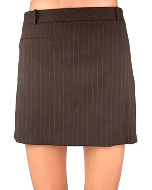 NEW Zara Women's Brown Blue Pinstriped Preppy School Girl A-Line Mini Skirt Sz L thumbnail 1
