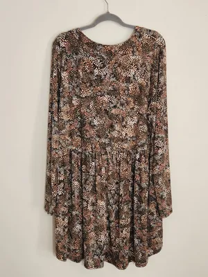Haptics Textured Brown Floral Print Mini Dress Size 2X thumbnail 5