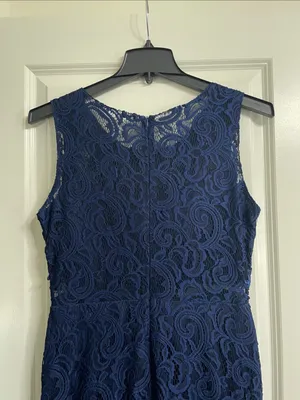 CINDERELLA DIVINE Navy Blue Lace Formal Maxi Dress Size Large thumbnail 7