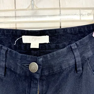 Loft Pants Women Sz 0‎ Dark Navy Denim High Rise Relaxed Straight Zip Fly Casual thumbnail 2