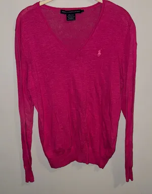 Ralph Lauren Sport Vibrant Pink Knit V Neck Sweater thumbnail 1