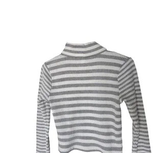 Aerie Gray Striped Long Sleeve Waffle Knit Turtleneck Pullover Crop Top Medium thumbnail 5