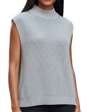 Abercrombie & Fitch Women's Knit‎ Sleeveless Top Mock Neck Gray Sweater Vest XL thumbnail 1