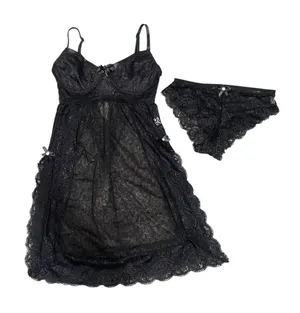 2 Piece Lingerie Slip and Underwear Set in Black, Size M​ thumbnail 1