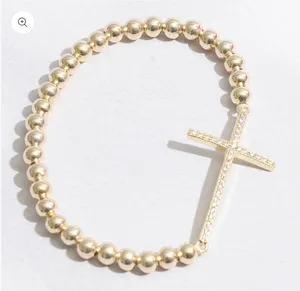 Cross Beaded Gold Tone Bracelet thumbnail 1