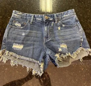 Free People Denim Cut Off Shorts Sz 25 Raw Hem Distressed Blue Jean 100% Cotton thumbnail 1
