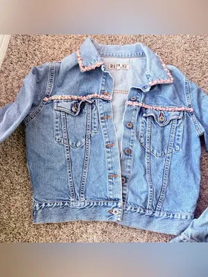 REPLAY Made in Italy Women’s XL Classic Denim Vintage Embellished Cropped Jacket thumbnail 2