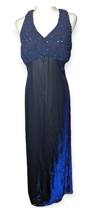 Y2K Prom Dress Iridescent Blue Sparkly Strappy Floor-Length Formal Gown 2000s thumbnail 1