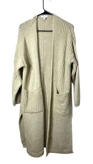 Topshop Womens Chunky Long Cardigan Sweater Tan Beige‎ Oversized 0-2P thumbnail 1