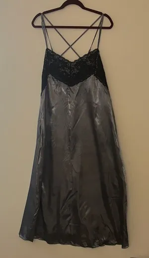 Woman Within Black Lace and Gray Satin Chemise thumbnail 1