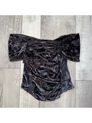 Free People Joni Black Off the Shoulder Whimsical Velour burnout top size medium thumbnail 4