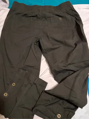 Palm Rio Womens Olive Green Cargo Pants Large Utility Hiking Roll Up Cuffs thumbnail 4