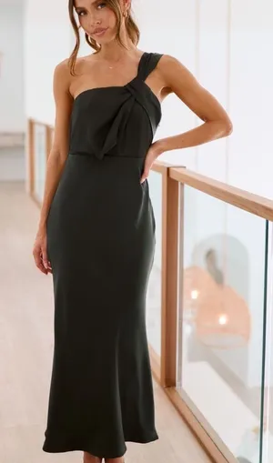 NWT Billy J Greta Maxi Dress Black Satin Size 10 thumbnail 1