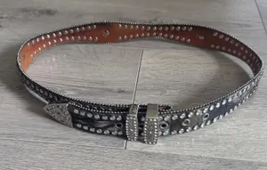 Blazin‎ Roxx Womens Western Snakeskin Rhinestone Studded Leather Belt Grey M thumbnail 1