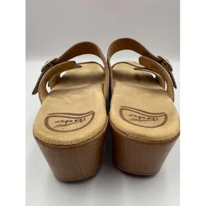 Dansko Slide Sandals Taupe Leather Double Buckle Platform Wedge Casual Size 37 thumbnail 5