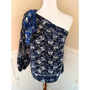 Ulla Johnson Asima Batik One Shoulder Top Blue Black Size 6 thumbnail 2