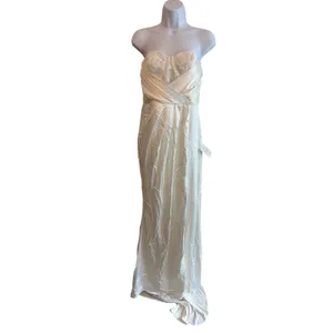 NWT Lulus Heidy White Satin Strapless Maxi Dress Womens‎ M Sequin Bridal Wedding thumbnail 3