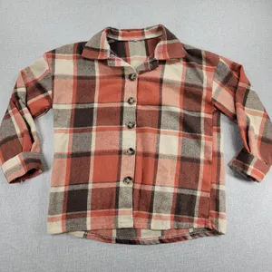 Womens‎ Shirt Size M Orange Plaid Flannel Button Down Long Sleeve Shaket Casual thumbnail 1