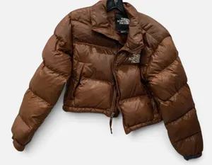 The North Face Nuptse Short Puffer Jacket Womens S Brown 700 Fill Cropped Down thumbnail 1